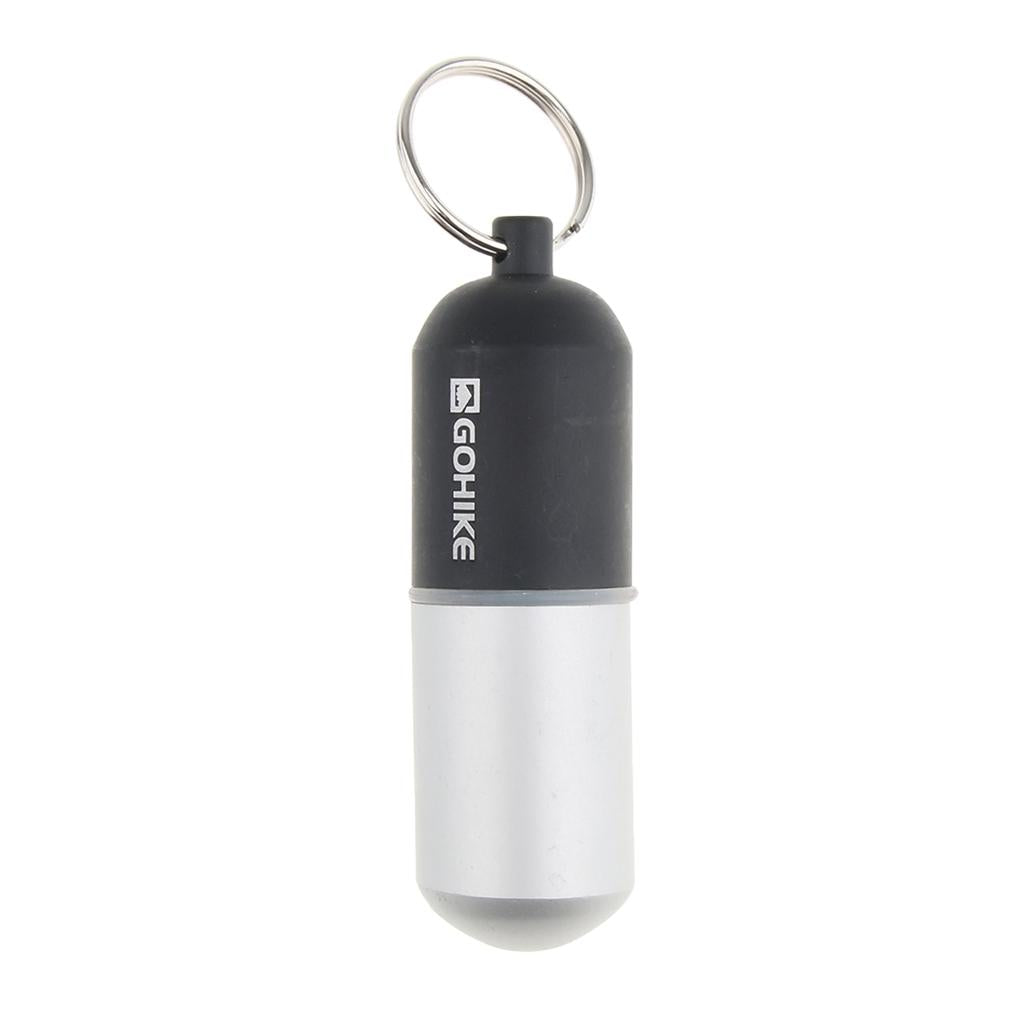 Waterproof Aluminum Pill Storage Box Keychain Capsule Tablet Bottle Black L