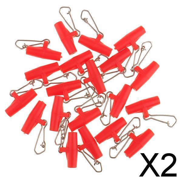 2x20Pcs Fishing Sinker Slides with Hooked Snap Connector for Braid Line L Red