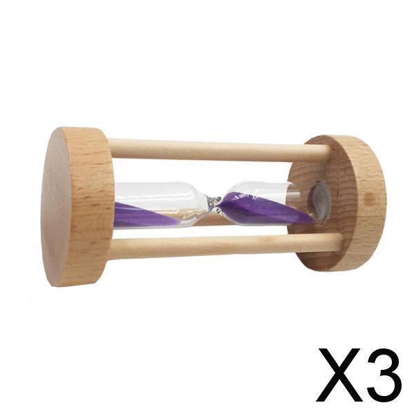 3xWooden Sandglass Hourglass Sand Clock Timers Desktop Clock 3 Minute Purple