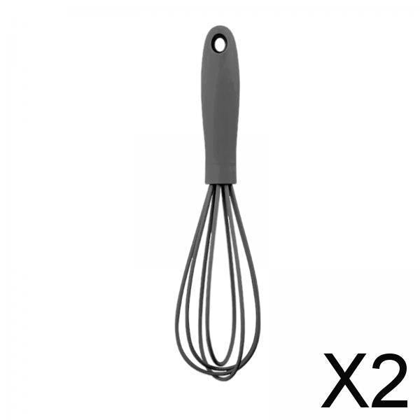 2xSilicone Whisk Kitchen Utensil Non Scratch Mixer Egg Beater Frothing Gray