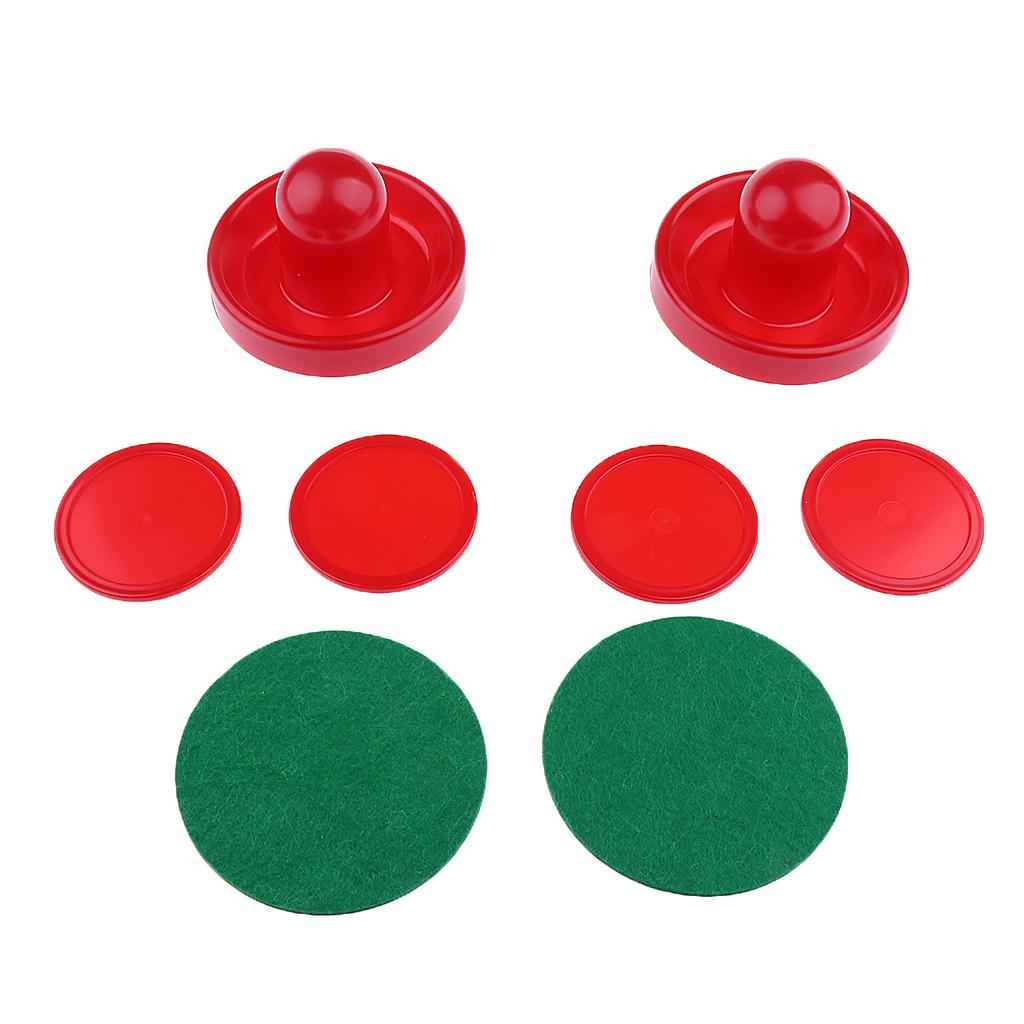 Sets of Two Air Hockey Pushers Strikers Goalies Plus Four Pucks  S Red