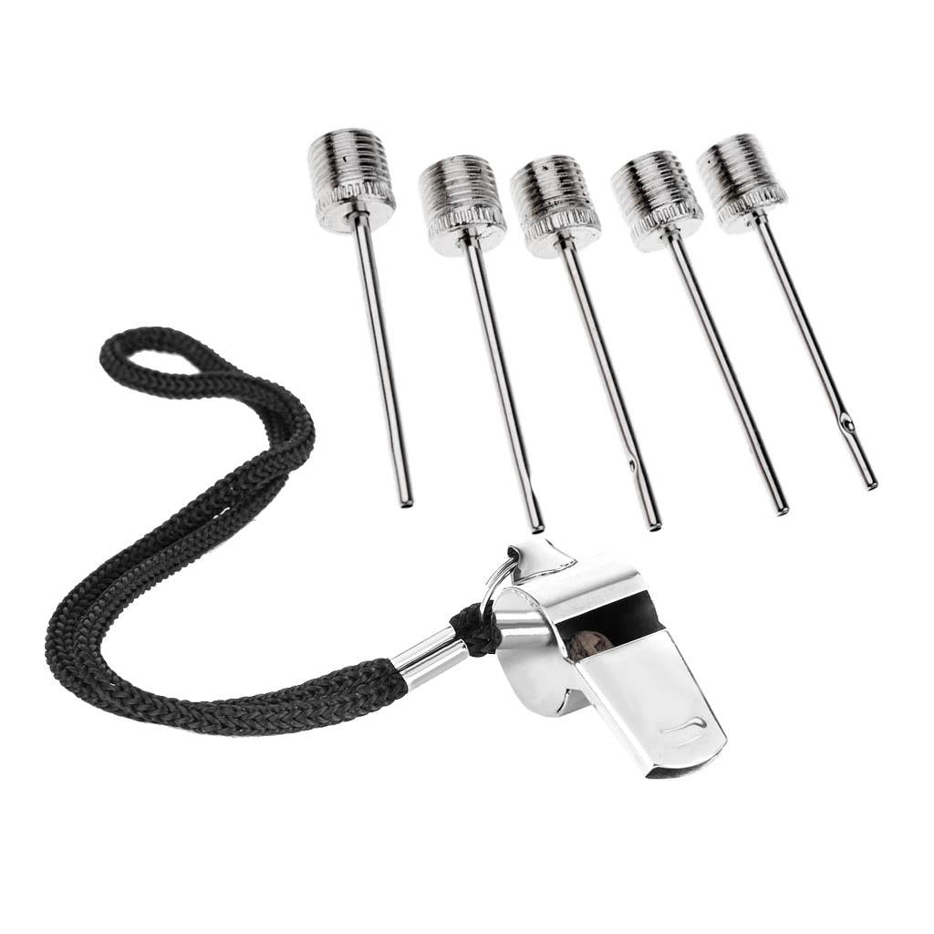 5 Pcs Sports Soccer Basketball Football Ball Pump Needle + 1 pcs Whistle