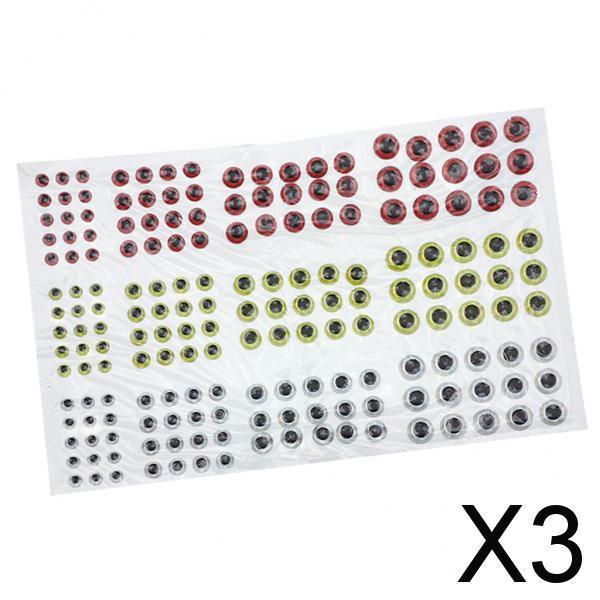 3x183pcs Fishing Lure Eyes 3D Holographic Eyes Fly Tying Jigs Crafts DIY Red Yellow Silvery