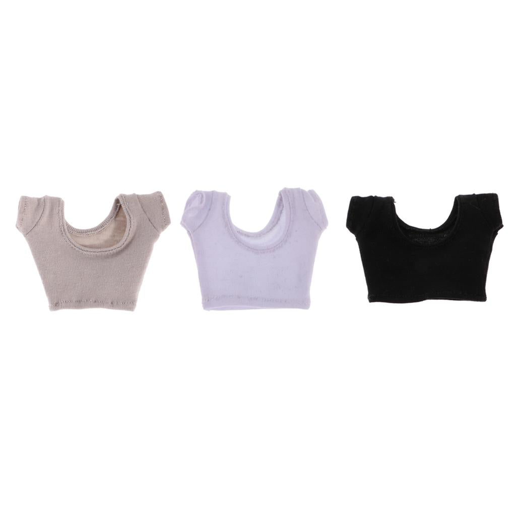 3 Pieces 1/6 Short Sleeve Crop Top T-Shirt Vest for 12'' Female Figure Body
