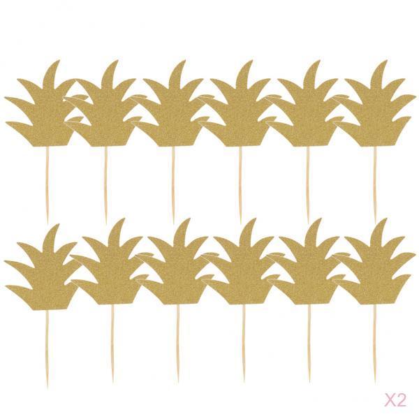 24pcs Glitter Pineapple Cupcake Pick Cake Topper Birthday Party Decor Gold