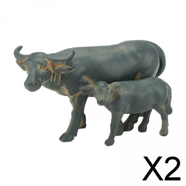 2xMiniature Buffalo Figurine Craft Buffalo Statue for Office Corridor Tabletop 2Pcs