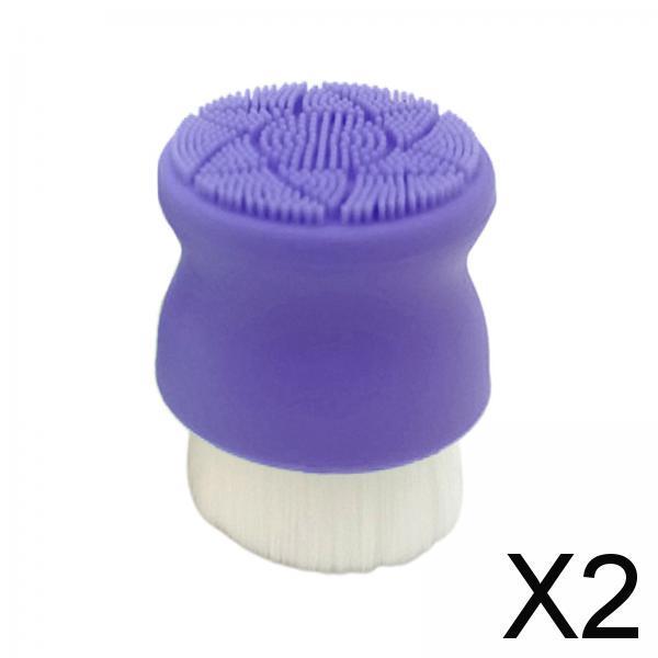 2xManual Face Washing Brush Soft Bristle and Exfoliating Silicone Pad Purple