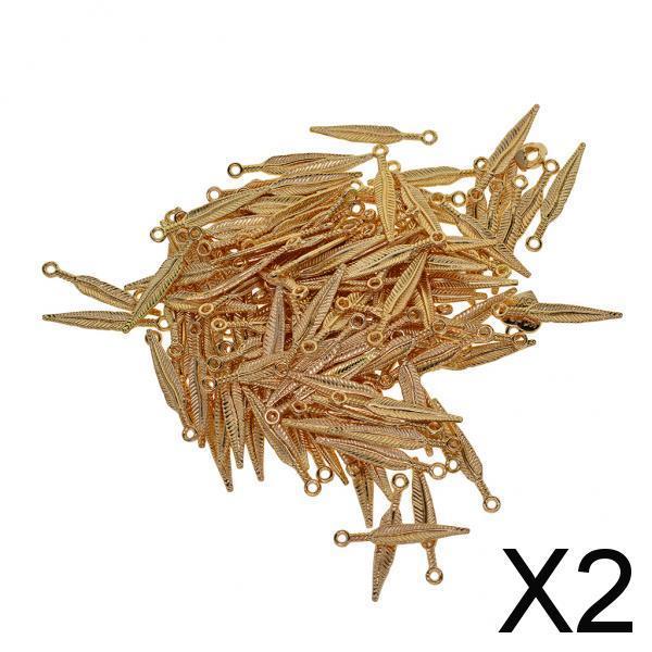 2x100 pcs 3D Feather Leaf Metal Charms pendants Jewelry DIY Making Golden