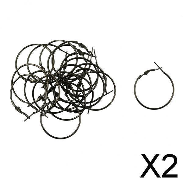 2x20pcs 50mm Round Beading Hoop Loop Leverback Earring Findings Metallic Black