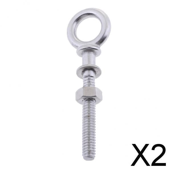 2x304 Stainless Steel Long Lifting Eye Bolt for Nut and Washer M4 x 40mm