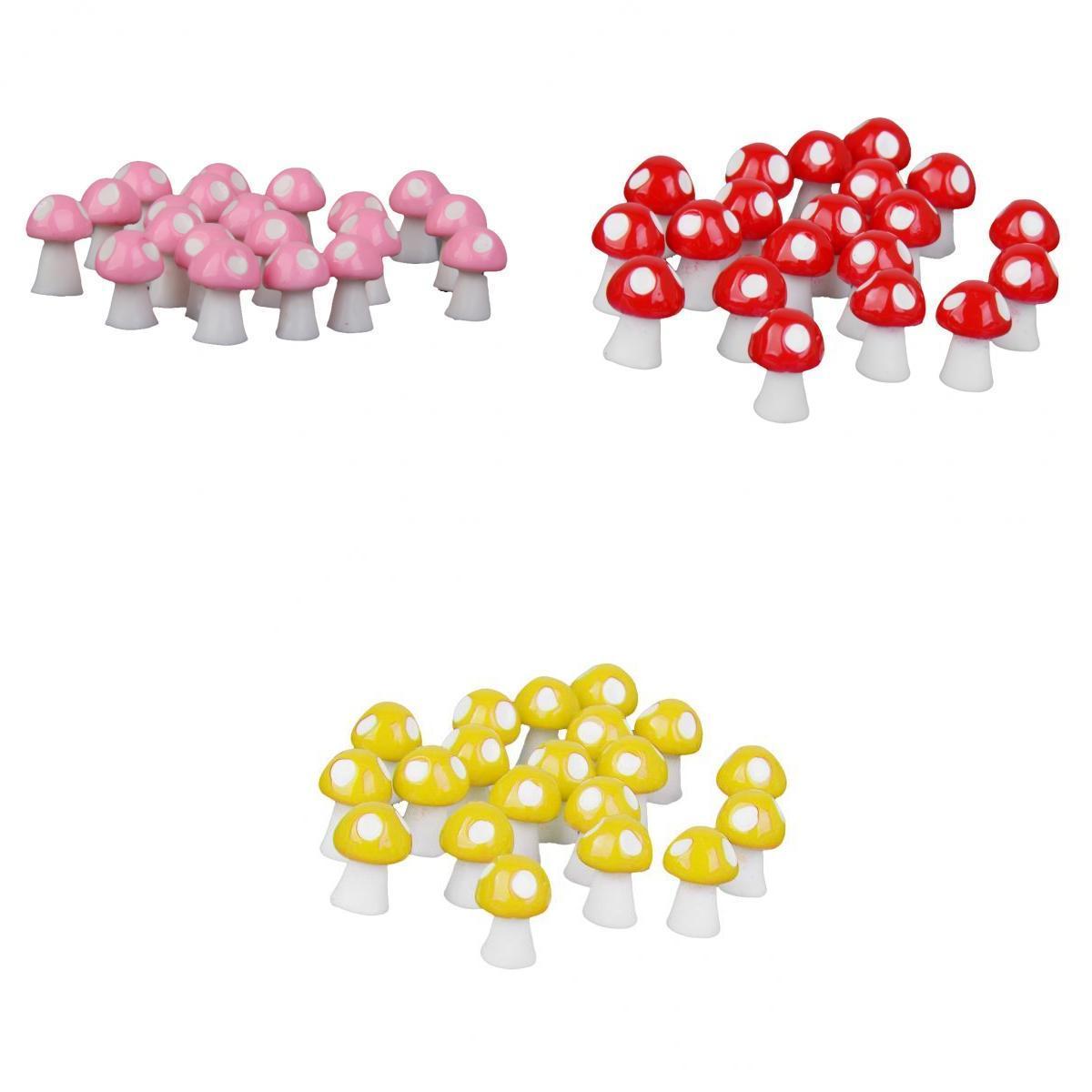 60x Miniature Dollhouse Bonsai Fairy Garden Mushroom Decor Yellow Red Pink