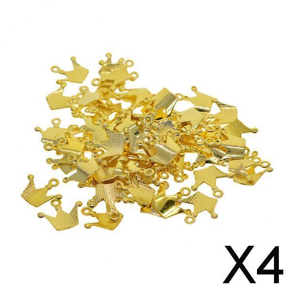 4x100Pcs Golden Plated Crown Charms Pendants Fit Bracelet DIY Jewelry Crafts