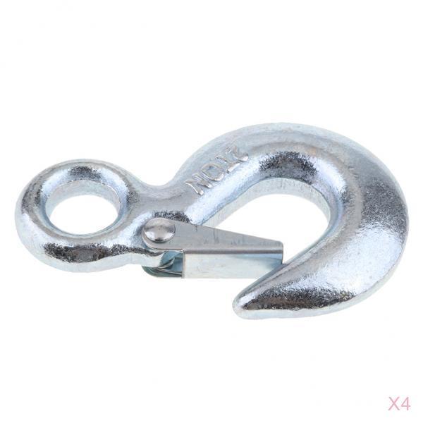 4 x Forged Steel 2T Eye Hook w/ Clevis Safety Latch for Winch Cable UTV/ATV