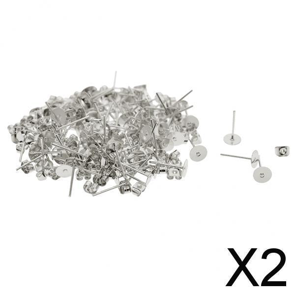 2x100 Sets 6mm Iron Earring Posts and Backs DIY Earrings Findings Silver