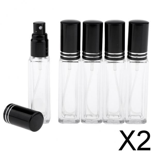 2x5x 8ml Refillable Perfume Atomizer Empty Spray Bottle Black Cap With Stripe