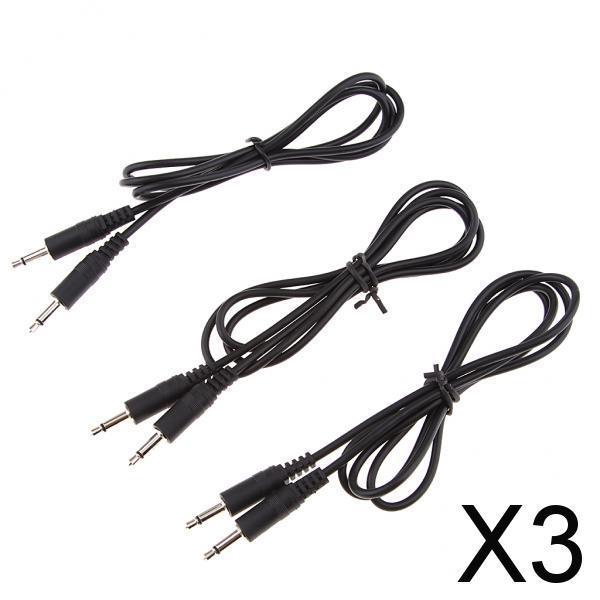 3x3Pcs 3.5mm Male to Male Mono Jack Headphone Audio Lead Cable Wire 1M Black