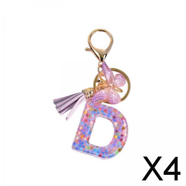 4xResin Keychain Ornaments Girls Women Gifts English Alphabet Keyring Keychain D