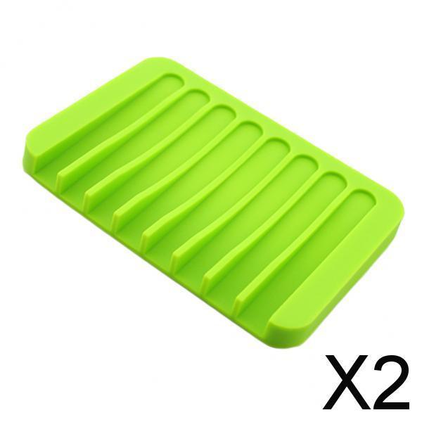 2xSilicone Comb Soap Tray Anti-slip Drain Dishes Rack For Bathroom Green