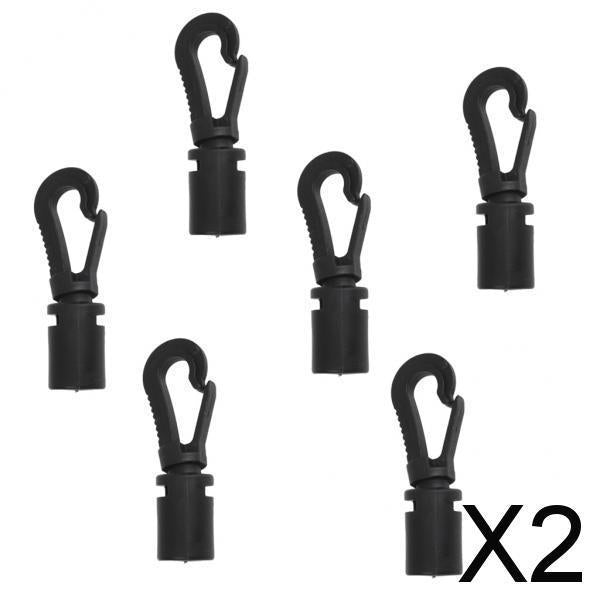 2x6 Pieces Black Bungee Cord Snap End Hooks for Marine Kayak Canoe Boat