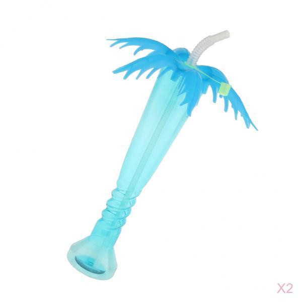 2pcs Tropical Palm Tree Luau Yard Cup Hawaiian Summer Party Drinks Cup Blue