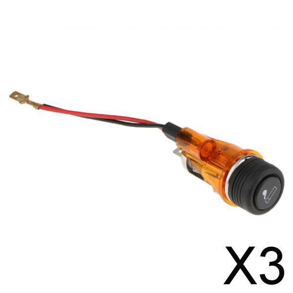 3xCar Cigarette Lighter Socket 12V Power Plug With Light Dia 2.8mm Orange