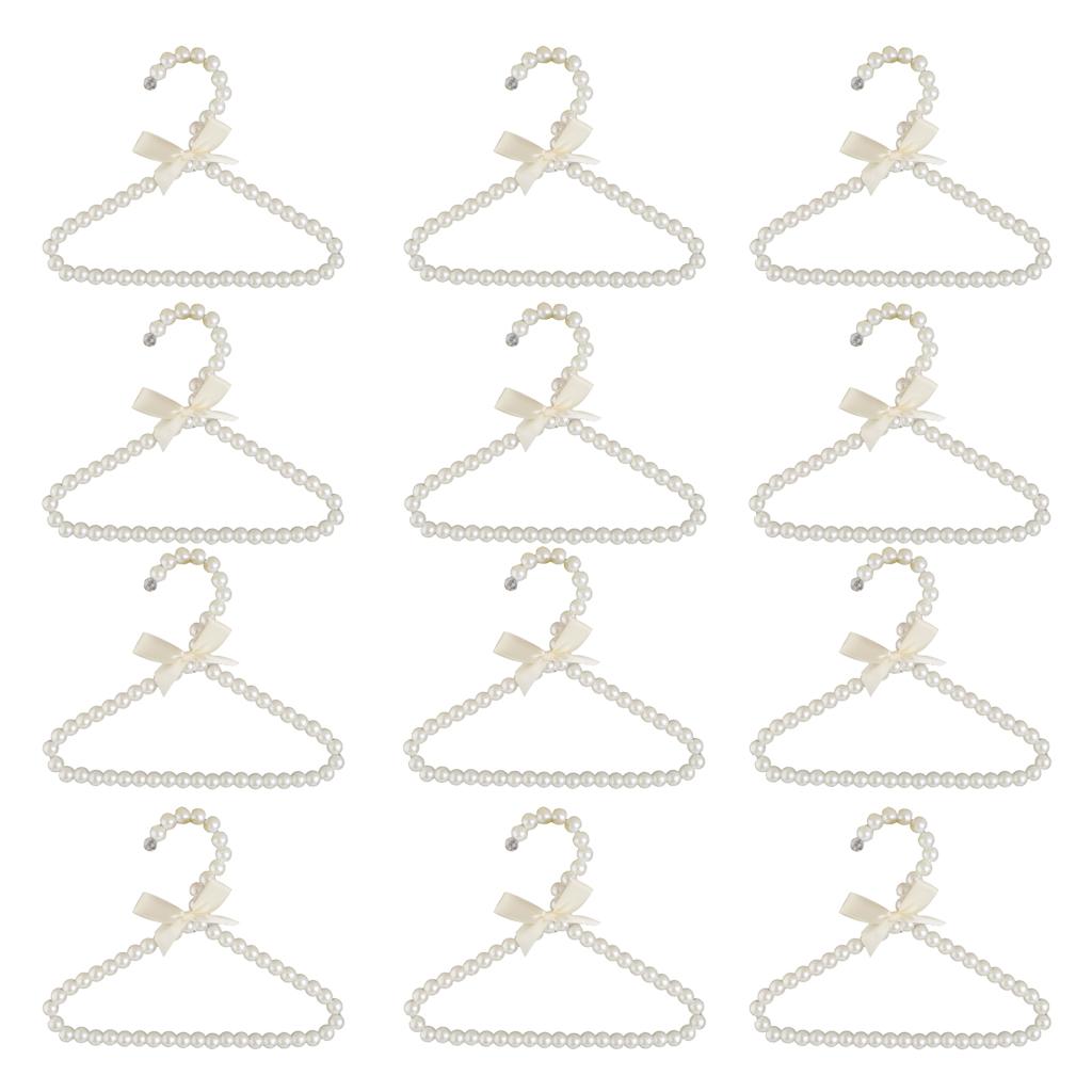 12xBeaded Metal Clothes Trousers Hanger Hook for Children 20cm White Bowknot