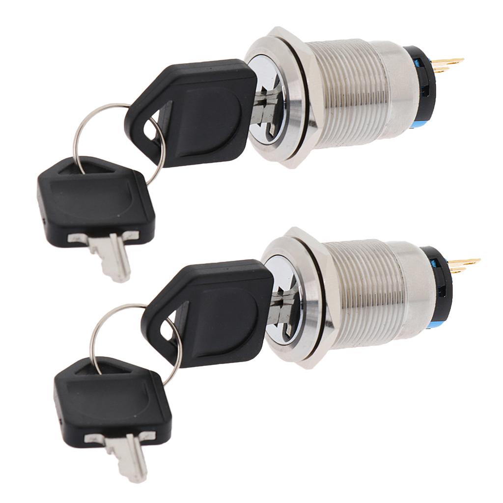 2 Pieces 19mm Two Tranches key Rotary Control Latching Pushbutton Switch