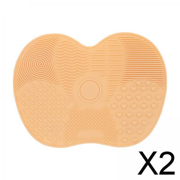 2xMakeup Brush Cleaner Pad Apple Shape Scrubber Mat for Eyeshadow Brush Travel Yellow White