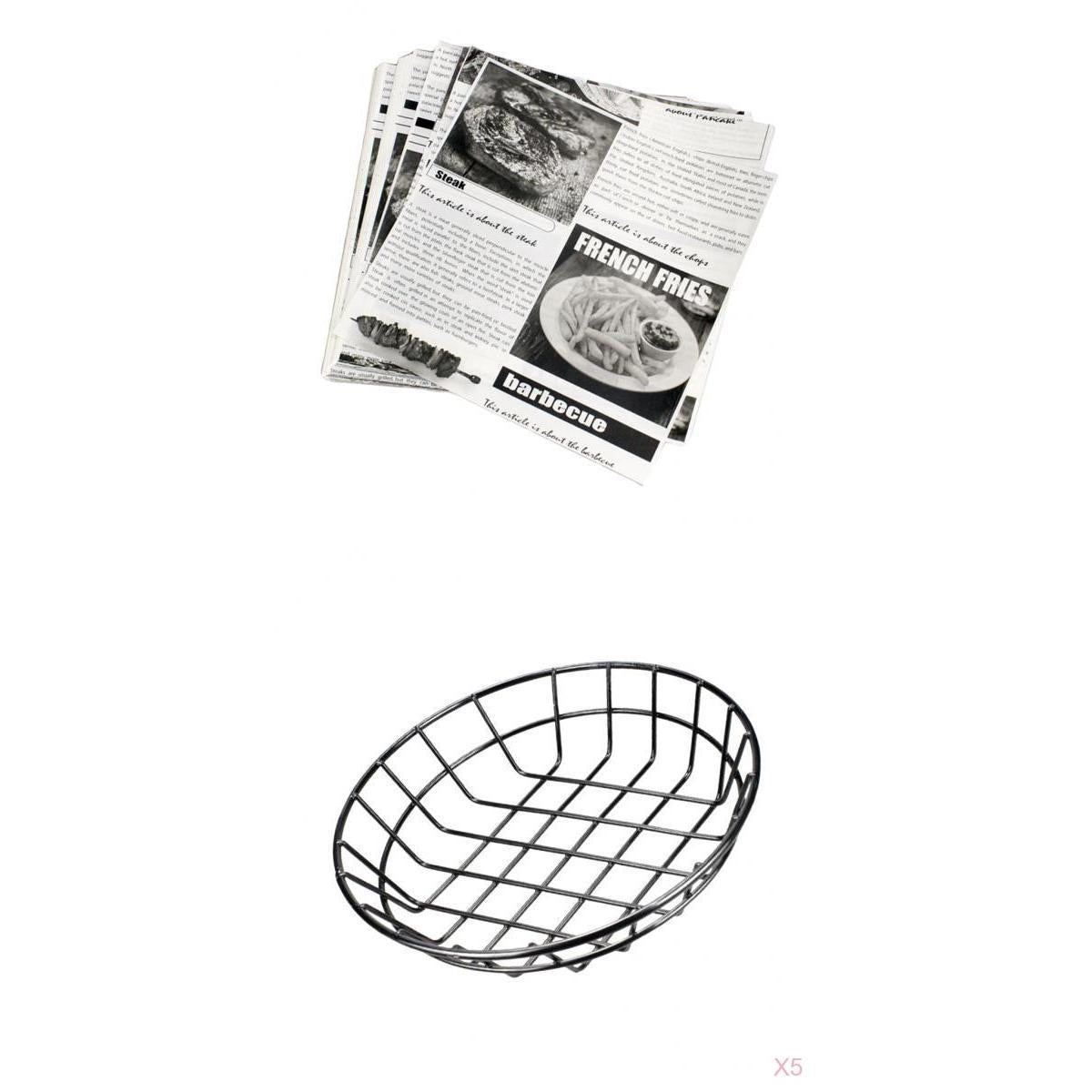 5pcs Fast Food Fries Burger Serving Basket Bowl + 200pcs Parchment Paper