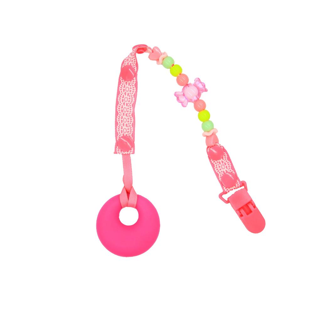 Baby Teething Necklace Kids Teether Nursing Beads Pendant Round Rose red