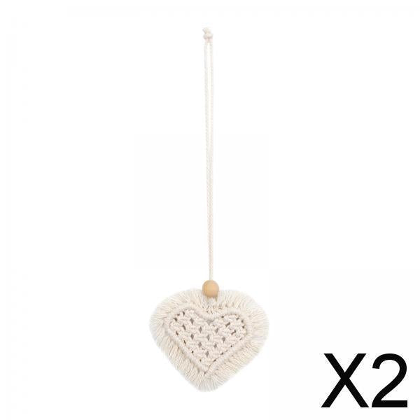 2xBoho Car Hanging Charm with Wooden Bead for Wall Hanging Car Decoration White