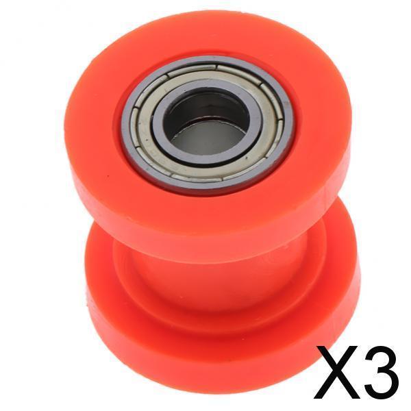 3xMotorcycle 10mm Chain Roller Pulley Tensioner Wheel Guide for Cars Orange