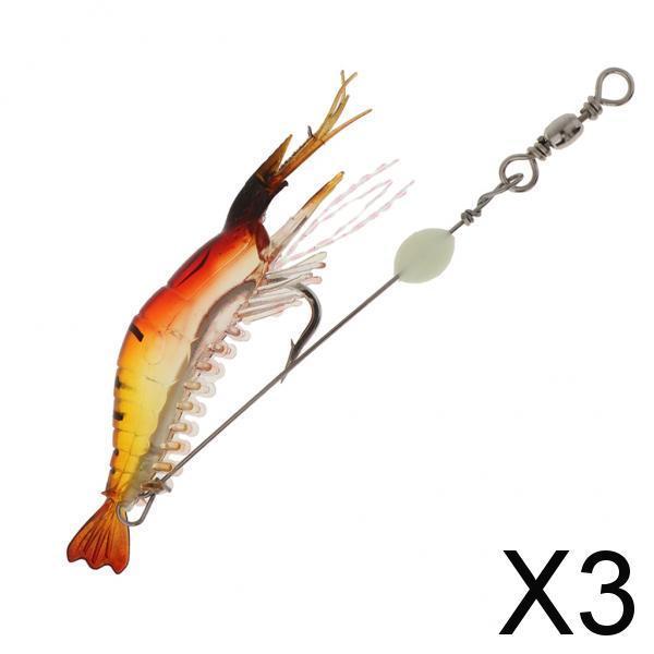 3xFishing Lures Crankbaits Minnow Shrimp Prawn Baits Red Yellow