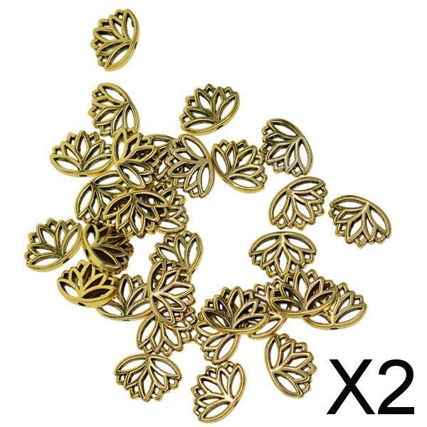 2x30x Retro Hollow out buddha yoga lotus flower metal spacer bead Antique Gold