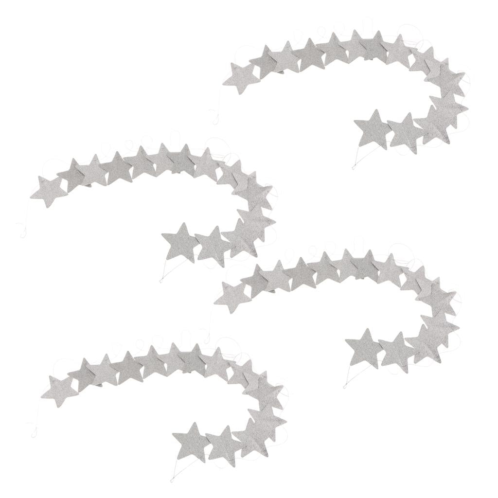4Pcs 2M Glitter Star Hanging Bunting Luxury Garland Party Decoration Silver