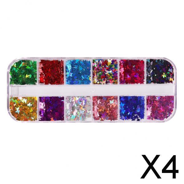 4x12 Colors Nail Glitter Sequins Butterfly Flakes Nail Art 3D Decoration 01