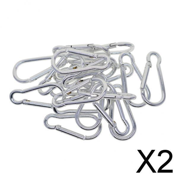 2x20 Piece D Shape Sports Hiking Carabiner Buckle Snap Spring Clip Hook Silver