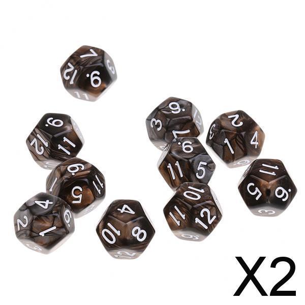 2x10pcs 12 Sided Dice D12 Polyhedral Dice for Dungeons and Dragons Table Games Coffee Gray