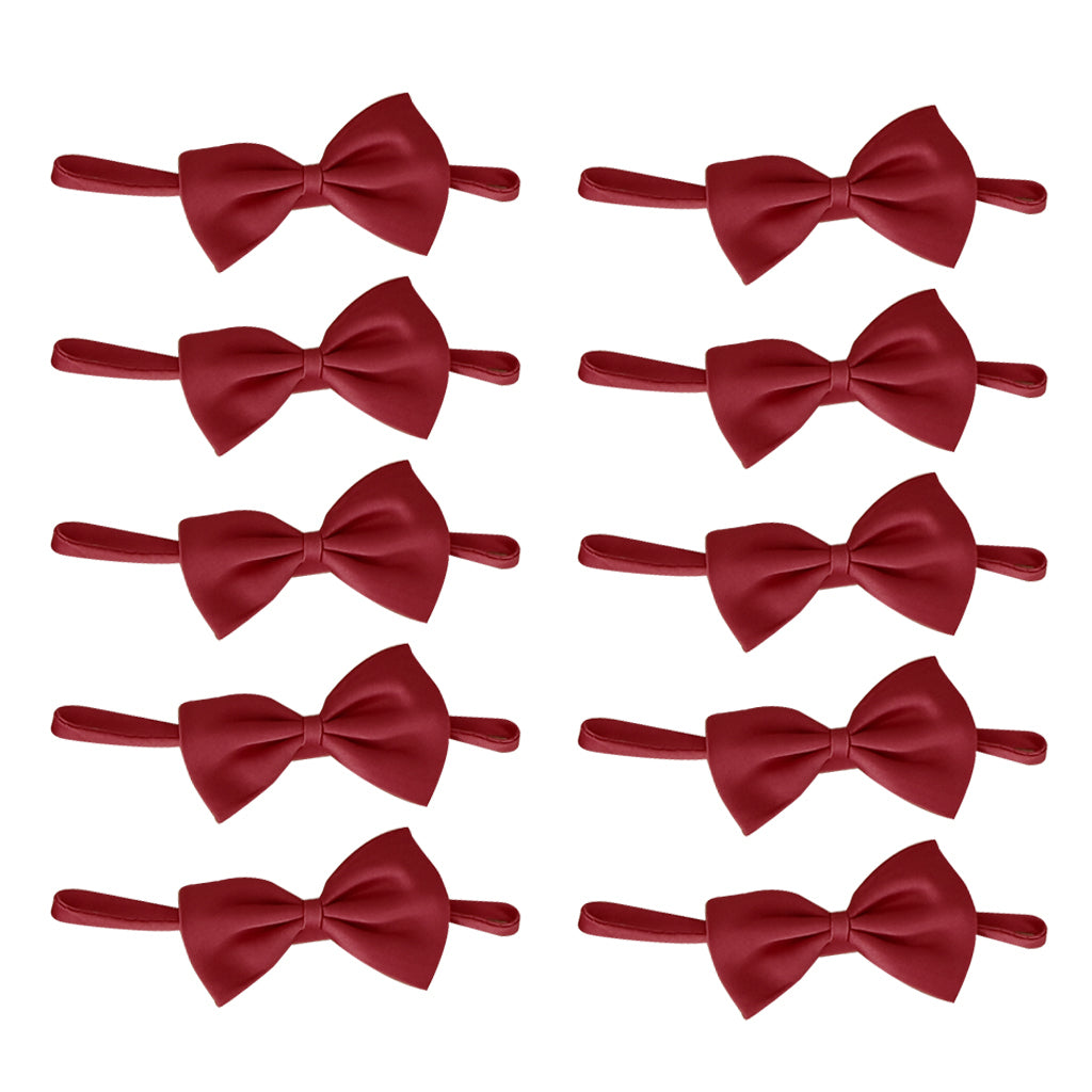 10Pcs Classic Pre-Tied Bow Tie Formal Solid Tuxedo for Children Wine Red