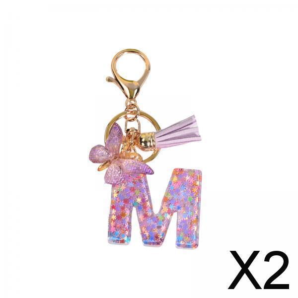 2xResin Keychain Ornaments Girls Women Gifts English Alphabet Keyring Keychain M