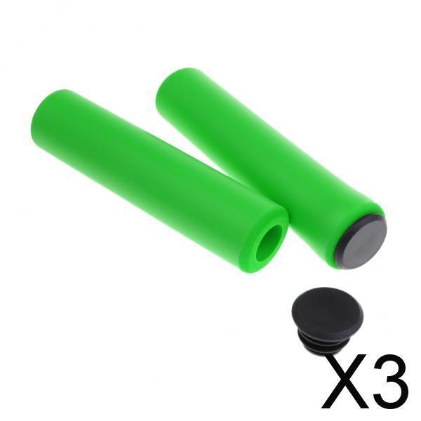 3xMountain Bike Silicone Gel Handlebar Grips Green Soft Anti-slip Bicycle Grip