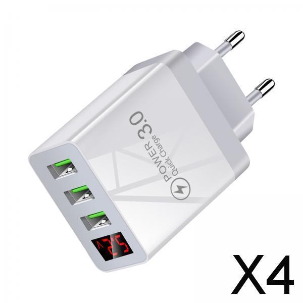 4x3USB Digital Display Fast Charging Portable Fast Charger for Travel Charging White