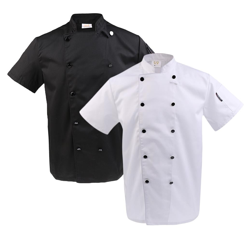 2/SET Unisex Short Sleeve Chef Coat Jacket Hotel Waiter Uniform L