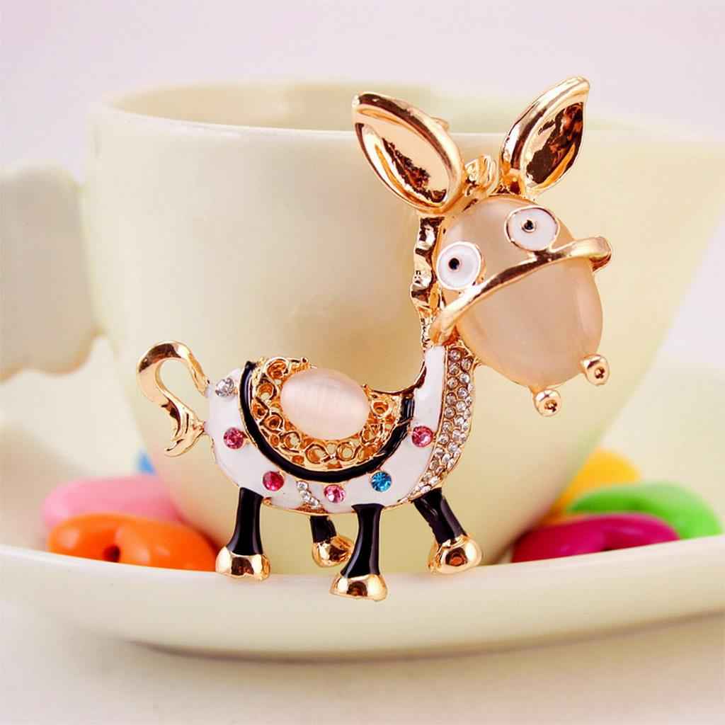 Cute Golden Ear Donkey Pendant Alloy Key Ring w/ Lobster Clasp