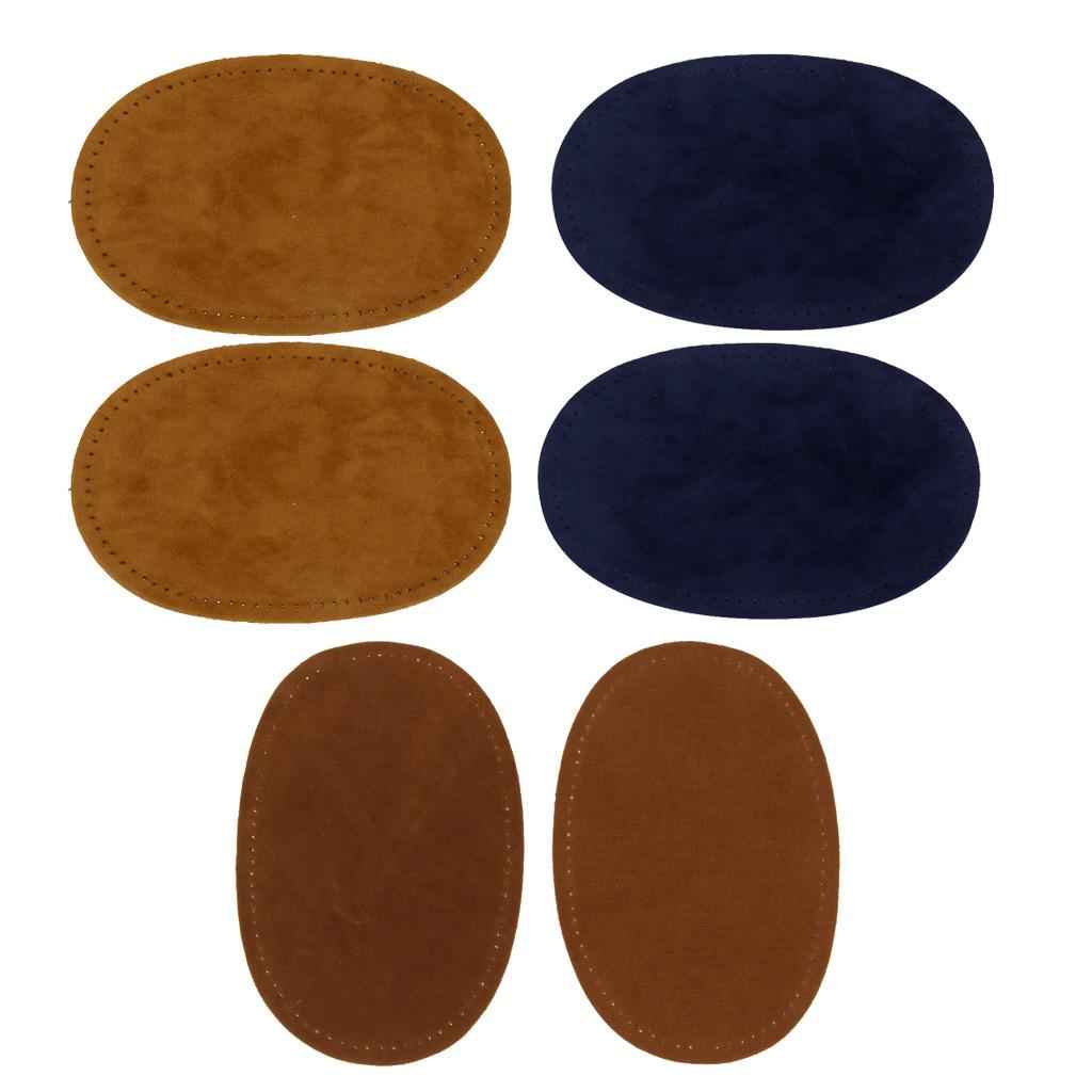 3 Pair Fabric Sew-on Oval Elbow Knee Patches DIY Repair Mend Sewing Appliques Black Brown Tan Blue