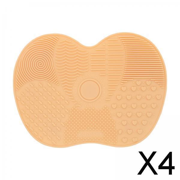 4xMakeup Brush Cleaner Pad Apple Shape Scrubber Mat for Eyeshadow Brush Travel Yellow White