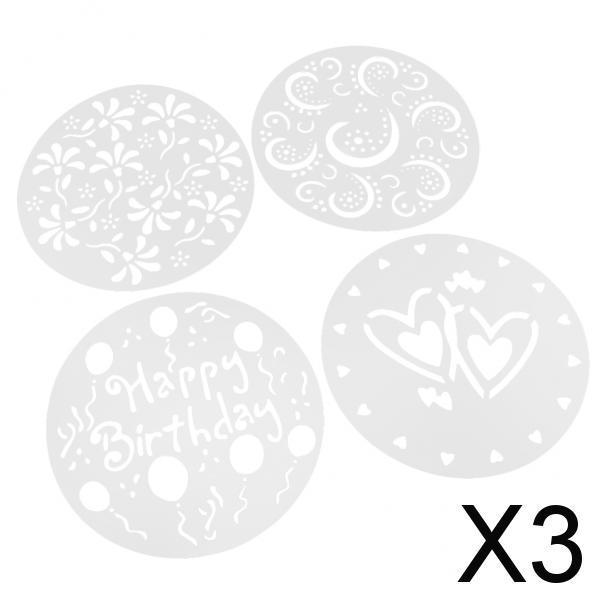 3x4 Pieces Spray Print Stencils Coffee Cake Strew Flowers Baking Mold