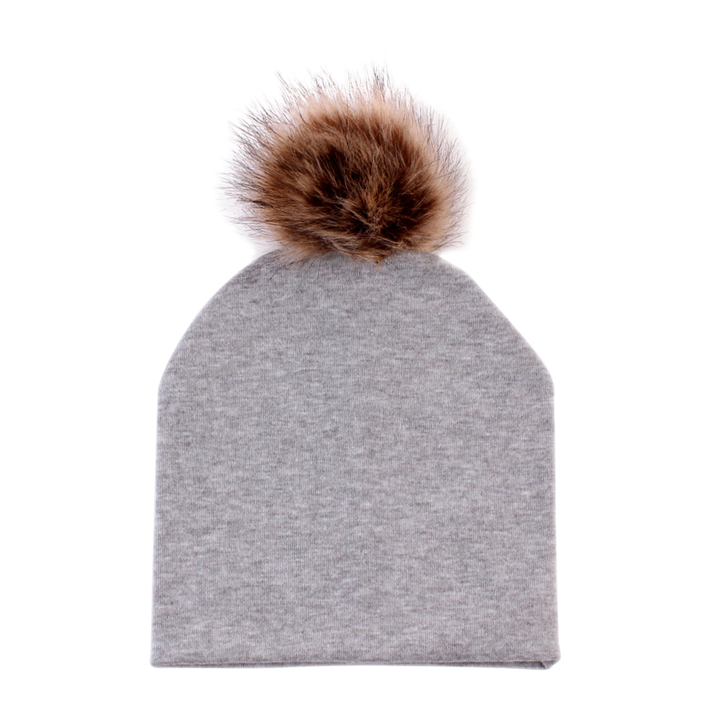 Baby Hat Faux Fur Baby Cap Cotton Pompom Bobble Hat for Kids  Gray