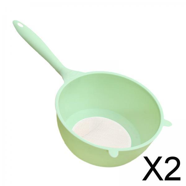 2xWashing Colander with Handle Rice Washing Strainer for Rice Carrots Broccoli green and L