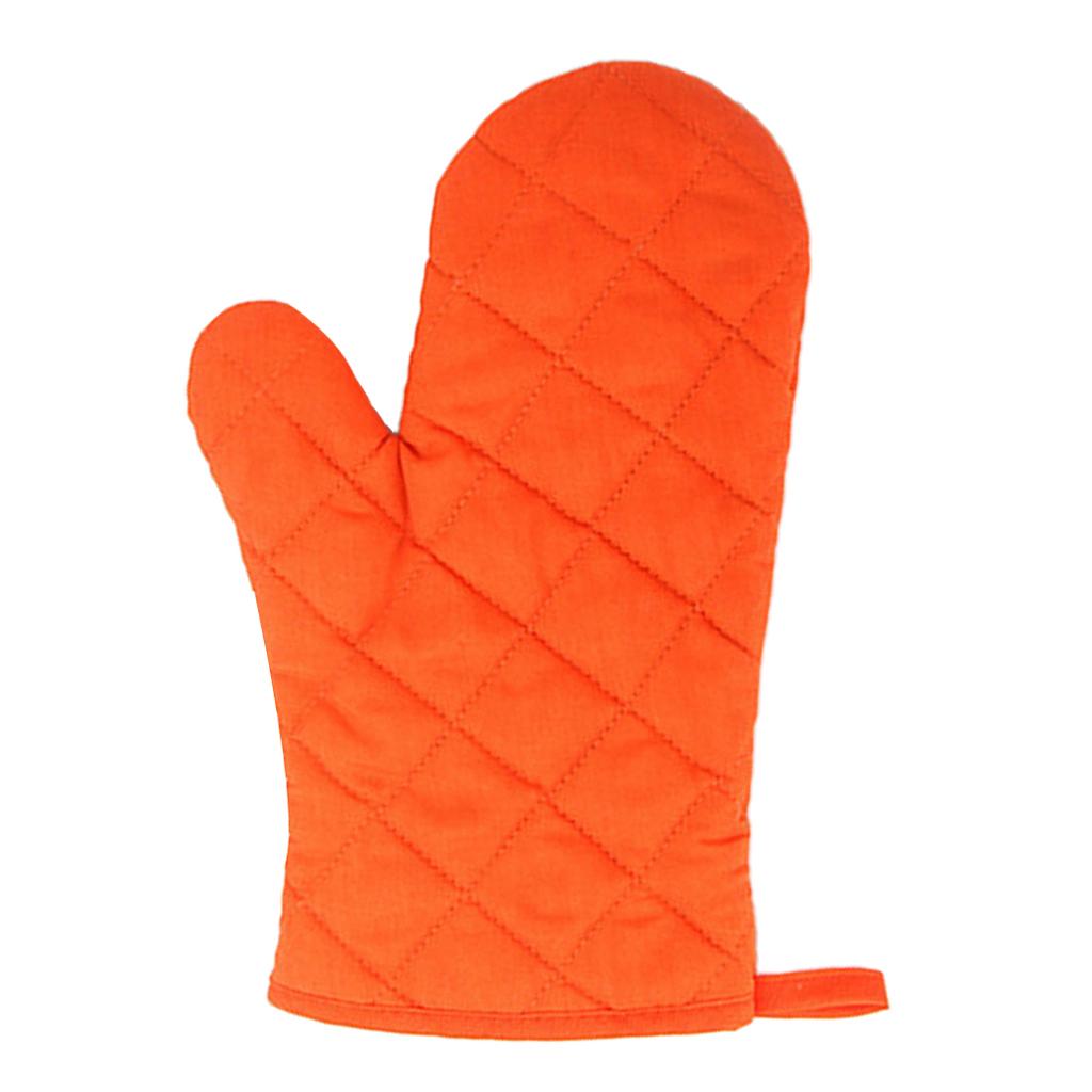 Oven Mitts Kitchen Baking Gloves Polyester Cotton Criss-cross Orange